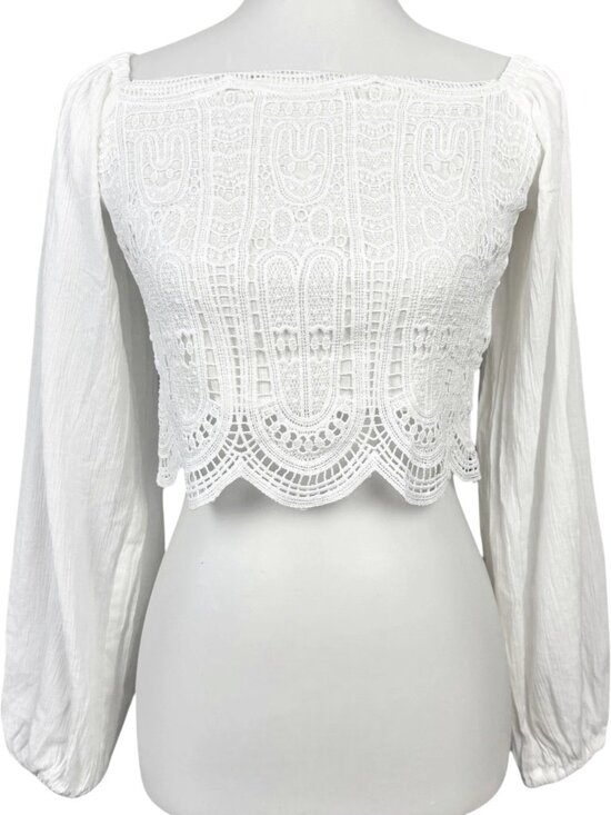 bebe Tops - Vintage Y2K Bebe Top Womens Small White Crochet Romantic Crop Festival